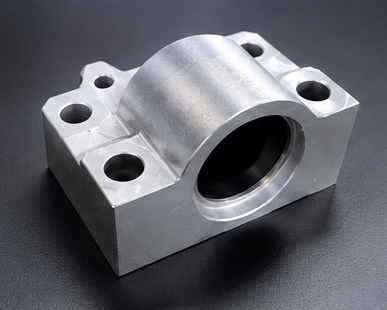 Machined pillow block housing with bored and faced features